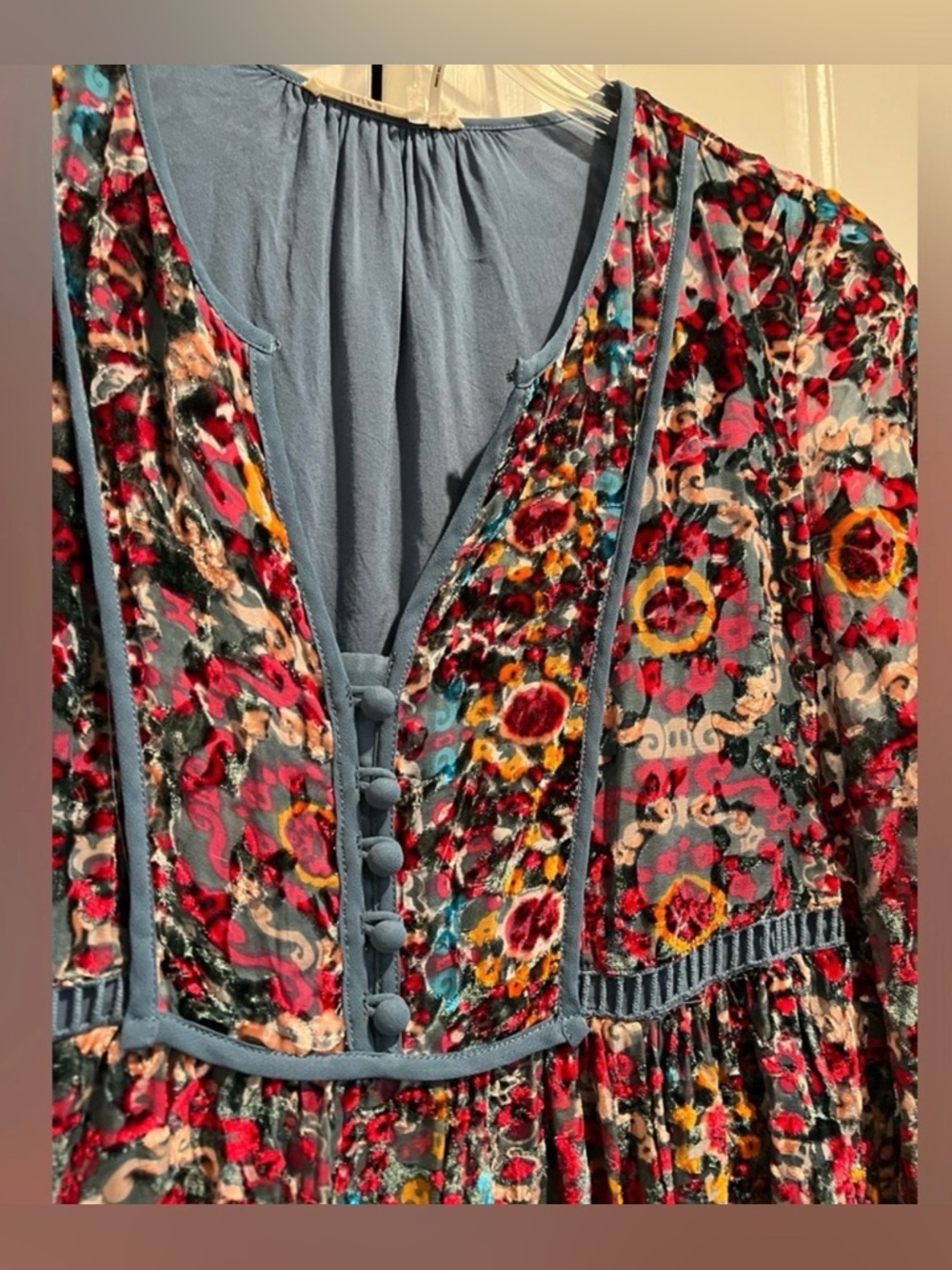 Anthropologie Floreat Abia Long-Sleeve Floral bohemian velvet peasant Dress - Picture 8 of 8